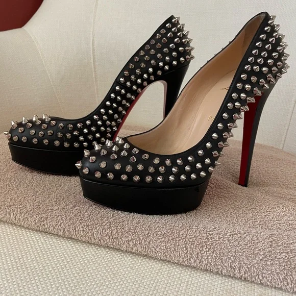 CHRISTIAN LOUBOUTIN BIANCA SHOES BLACK-SILVER SIZE 40.5 - Picture 2 of 11
